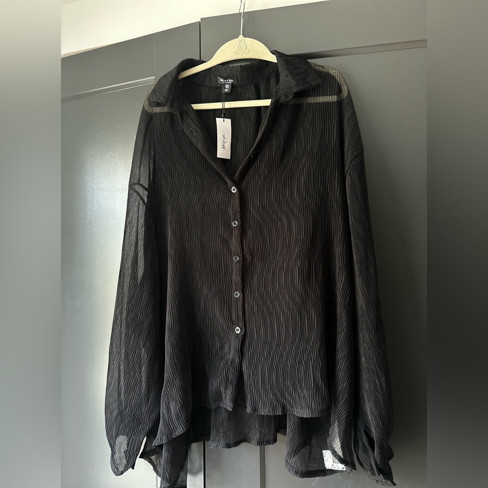 Nasty Gal Black Textured Blouse